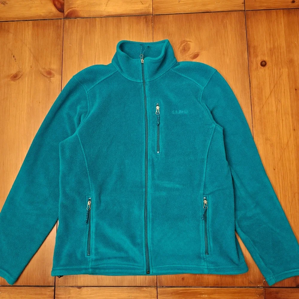 L.L. Bean Teal Fleece Full Zip Jacket Womens Large Gorpcore Outdoors Casual Cozy